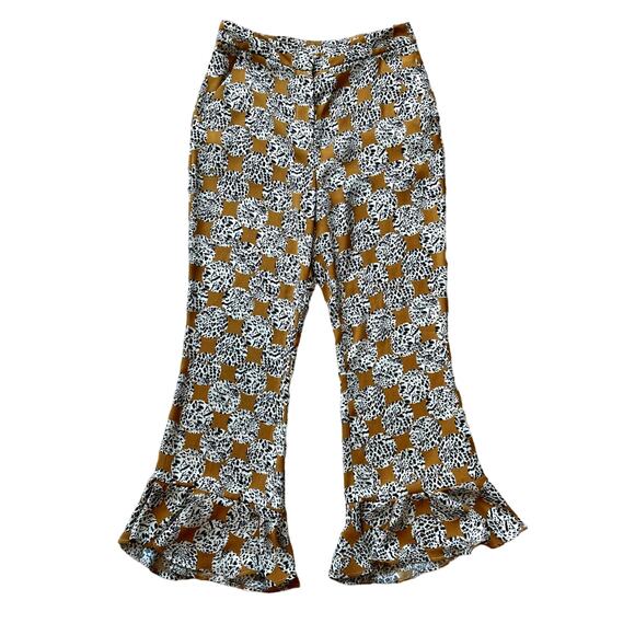 TOPSHOP Ruffle Geometric Animal Print Cropped Pants Size 4 Eclectic Indie Casual - Picture 1 of 12